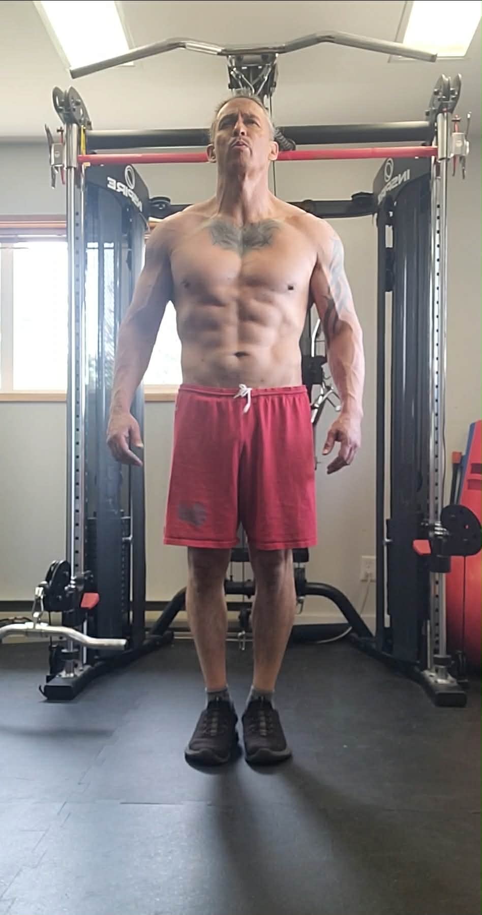 Johnny Ketlo at 46, shredded, at the cable machine